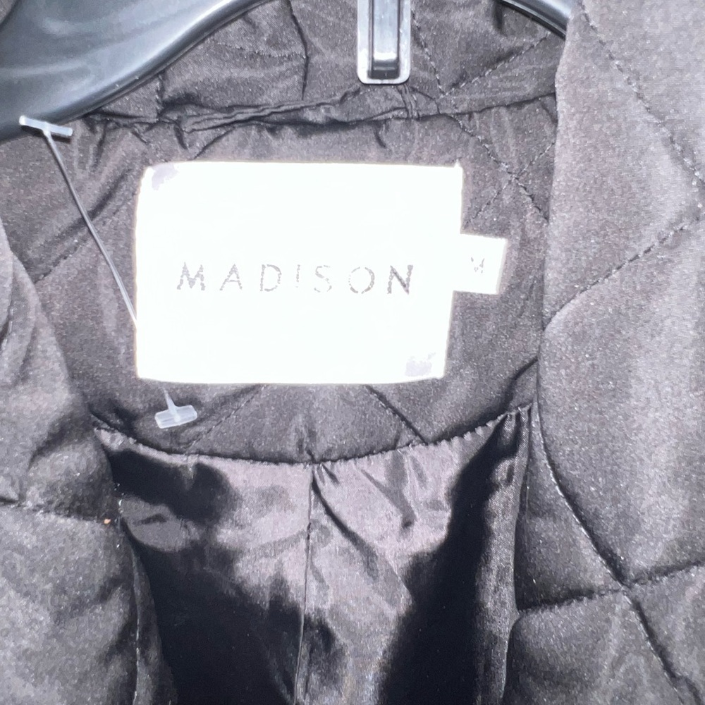 Madison Black Quilted Puffer Coat Size M Long Quiet Luxury Oversized VTG - Picture 2 of 4